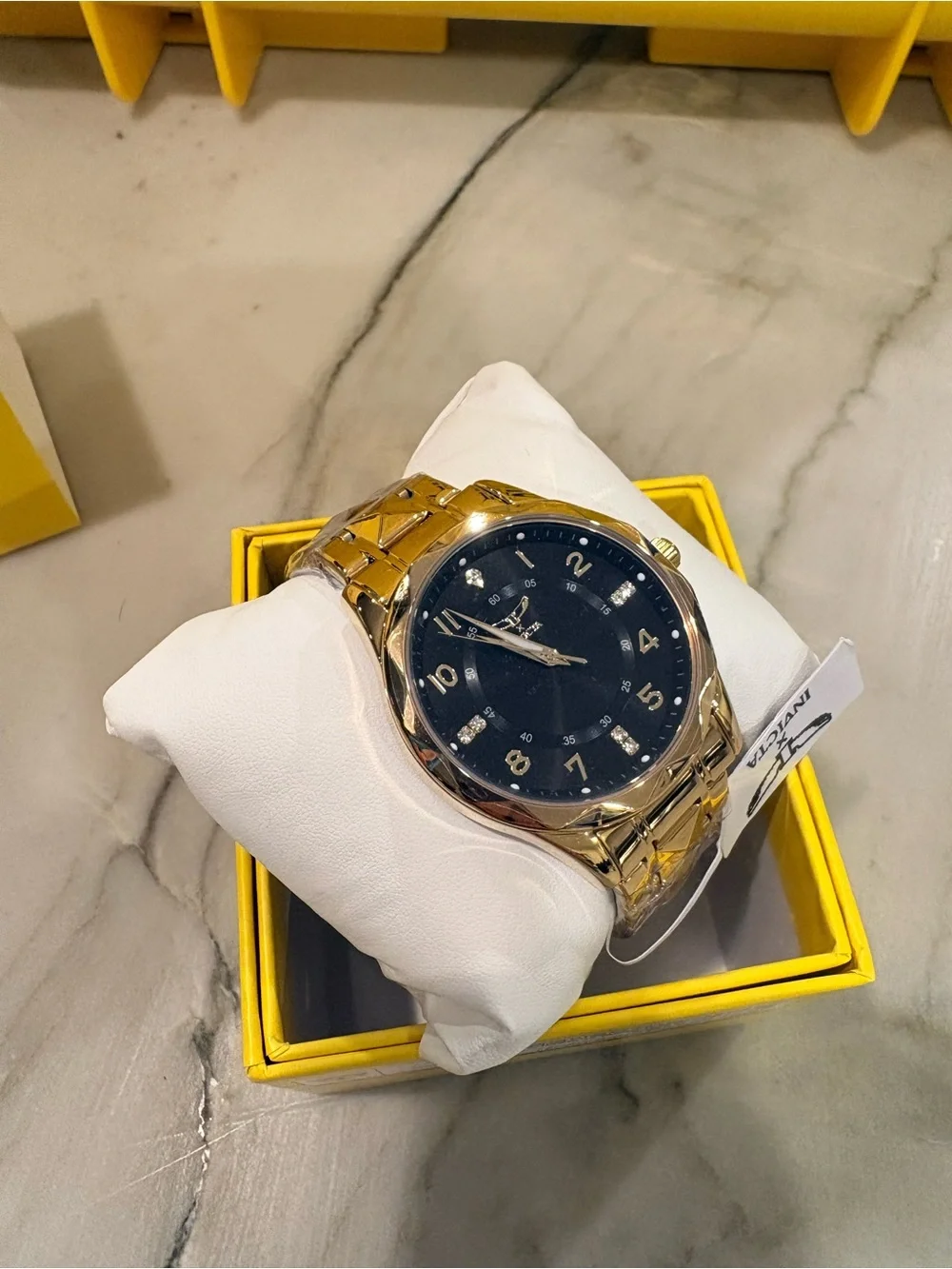 Invicta Gold-Tone Bracelet Watch with Black Dial and Crystal Accents